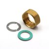 Composants d'un raccord pour tube annelé Écrou en laiton, bague de serrage et joint d'un raccord pour tube annelé