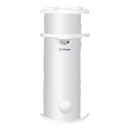 Chauffe-eau thermodynamique Intuis Edel AIR au sol, habillage blanc, buses d'air sur le dessus et afficheur