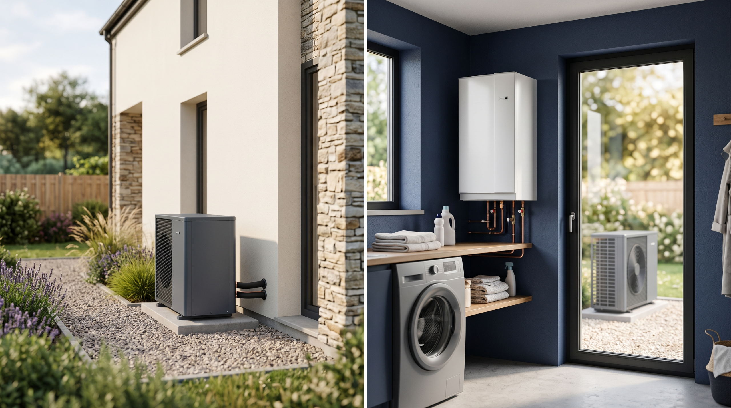 Comparaison d'une pompe à chaleur air-eau monobloc et d'un modèle split avec module intérieur