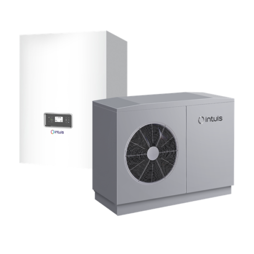 Pompe à chaleur air-eau Intuis HTi70 Premium+ : unité extérieure monobloc et pilote mural Premium+
